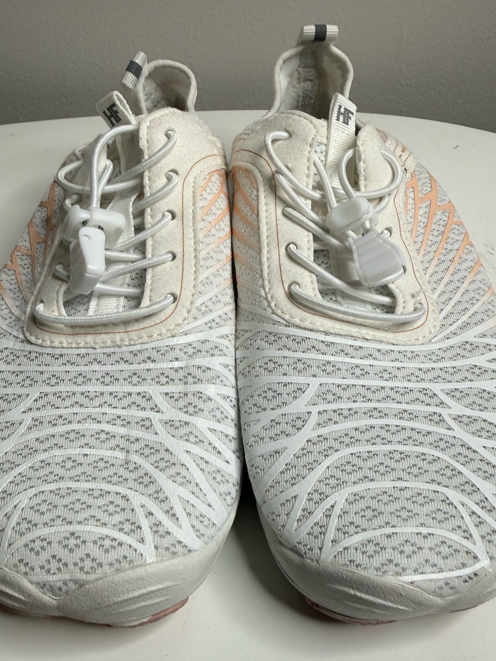 White Knit Slip-On Barefoot Hiking Sneakers with Pink and White Detail - Picture 3 of 7